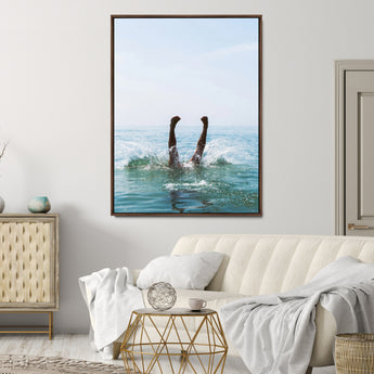 14351555-MGV-CV-24X36-Ocean Splash Wall Art Canvas Print, Framed Playful Beach Art Picture Print, Coastal Summer Perfect Coastal Contemporary Decor