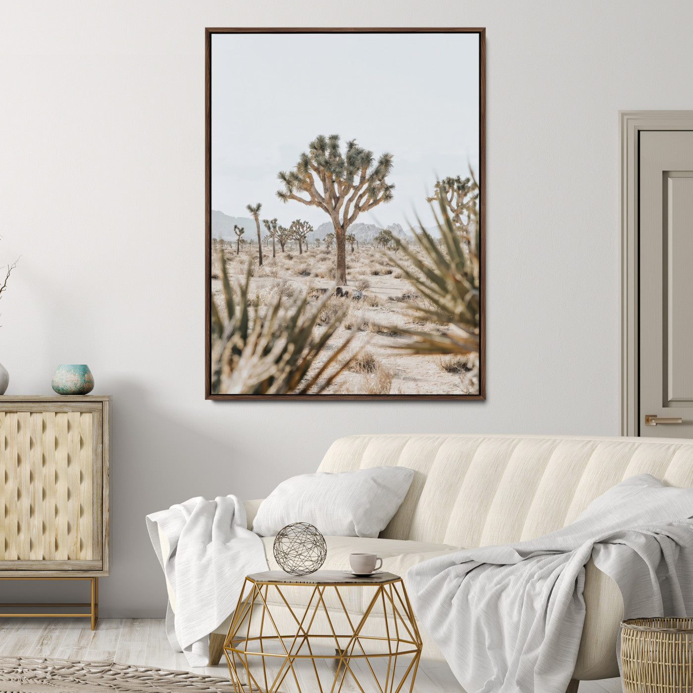 24058625-MGV-CV-24X36-Joshua Tree Wall Art Canvas Print, Framed Earthy Desert Art Picture Print, Neutral Desert Perfect Southwestern Minimalist Decor