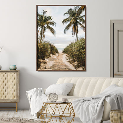 47319550-MGV-CV-24X36-Tropical Beach Wall Art Canvas Print, Framed Rustic Sand Art Picture Print, Palm Tree Perfect Tropical Coastal Decor Artwork