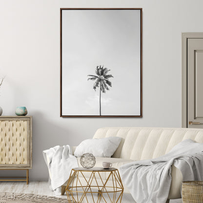 67263674-MGV-CV-24X36-Lone Palm Tree Wall Art Canvas Print, Framed Minimalist Tropical Art Picture Print, Monochrome Beach Perfect Modern Coastal