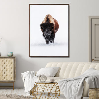 11394883-MGV-CV-24X36-Winter Bison Wall Art Canvas Print, Framed Rustic Wildlife Art Picture Print, Bold Animal Art Perfect Rustic Lodge Decor Artwork