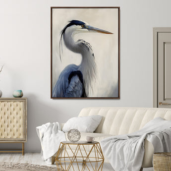79581184-MGV-CV-24X36-Blue Heron Wall Art Canvas Print, Framed Elegant Wildlife Art Picture Print, Minimalist Bird Theme Perfect Coastal Minimalist