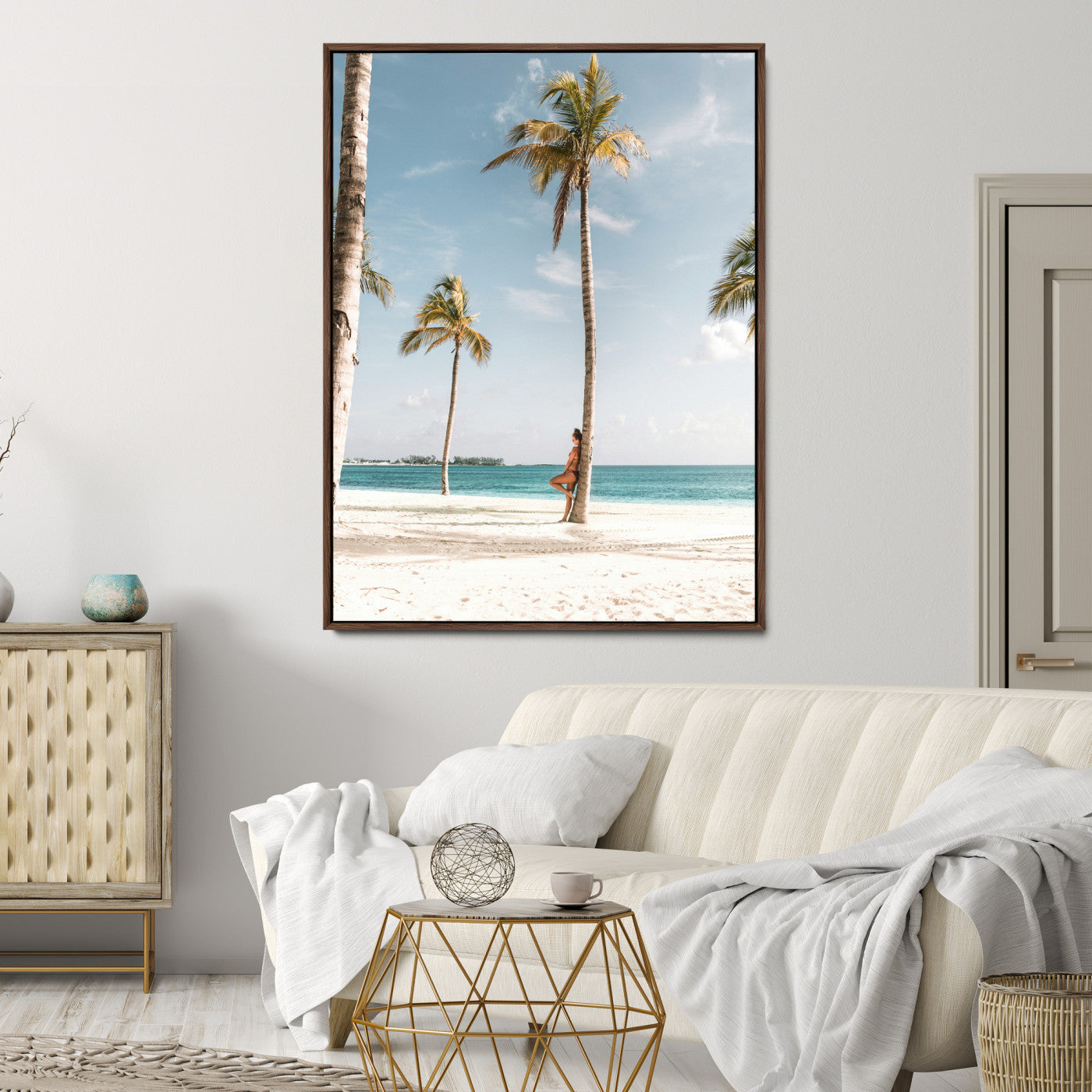 27750035-MGV-CV-24X36-Tropical Beach Scene Wall Art Canvas Print, Framed Palm Tree Photography Art Picture Print, Island Paradise Decor Perfect Coastal