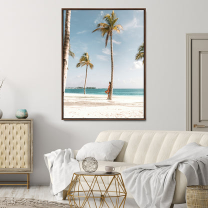27750035-MGV-CV-24X36-Tropical Beach Scene Wall Art Canvas Print, Framed Palm Tree Photography Art Picture Print, Island Paradise Decor Perfect Coastal