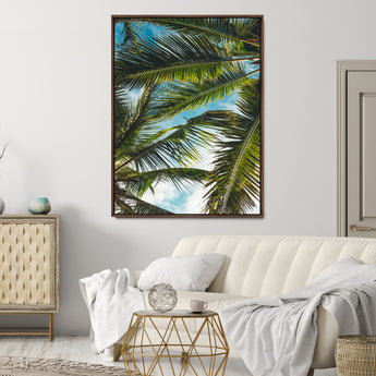 31086560-MGV-CV-24X36-Palm Leaves Wall Art Canvas Print, Framed Tropical Vibes Art Picture Print, Green Foliage Perfect Tropical Boho Decor Artwork