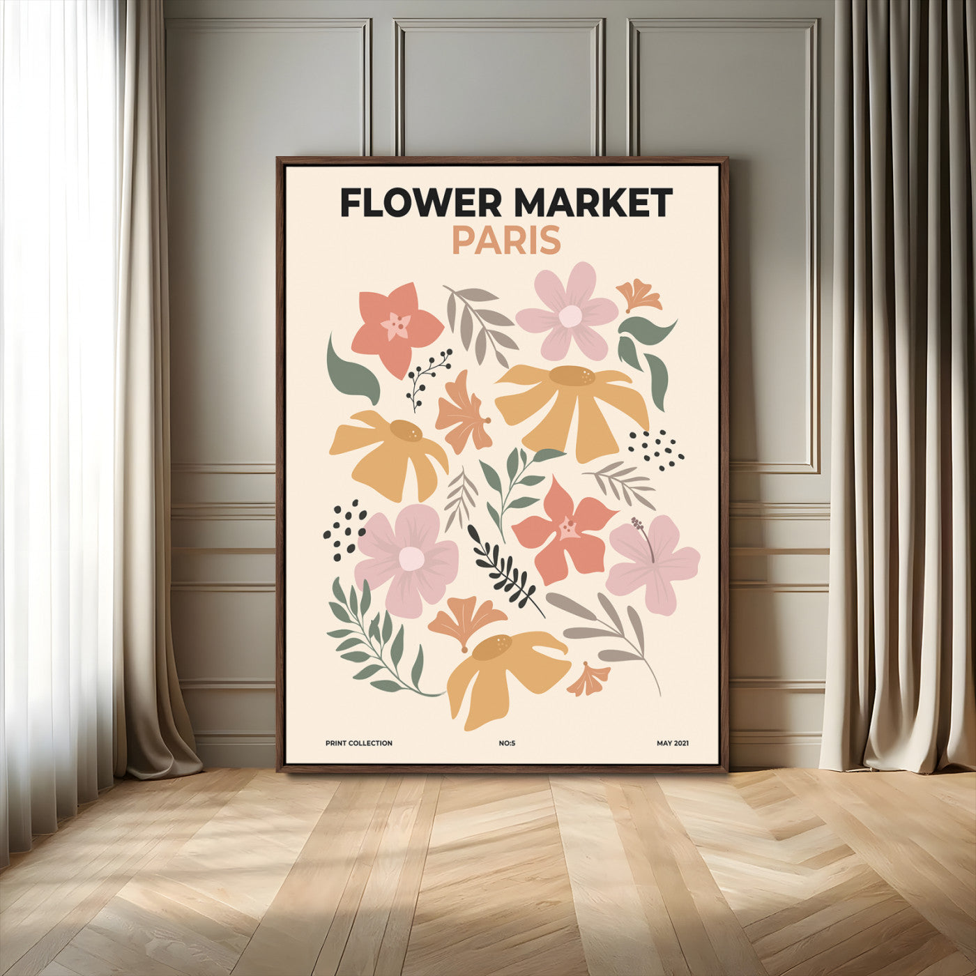 63455-MGV-FC-24X36_Walnut-Flower Market Paris Wall Art – Modern Floral Poster Print, Minimalist Botanical Artwork for Living Room, Bedroom, or Office Decor