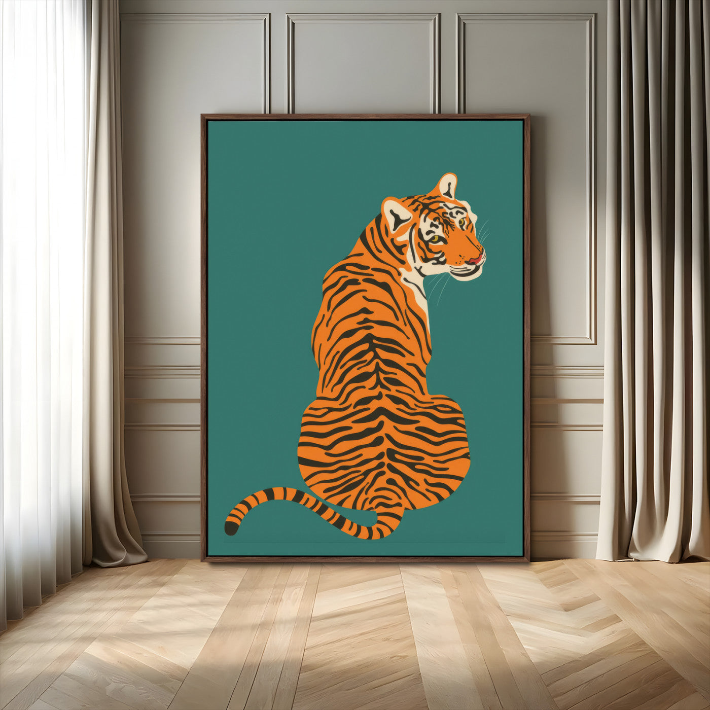 12468-MGV-FC-24X36_Walnut-Tiger Wall Art – Modern Jungle Cat Canvas Print, Bold Wildlife Animal Decor for Bedroom, Office, Living Room or Nature Inspired
