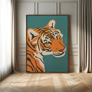 94447-MGV-FC-24X36_Walnut-Tiger Portrait Wall Art – Bold Wildlife Canvas Print of Fierce Jungle Cat Face, Modern Animal Home Decor for Living Room, Office