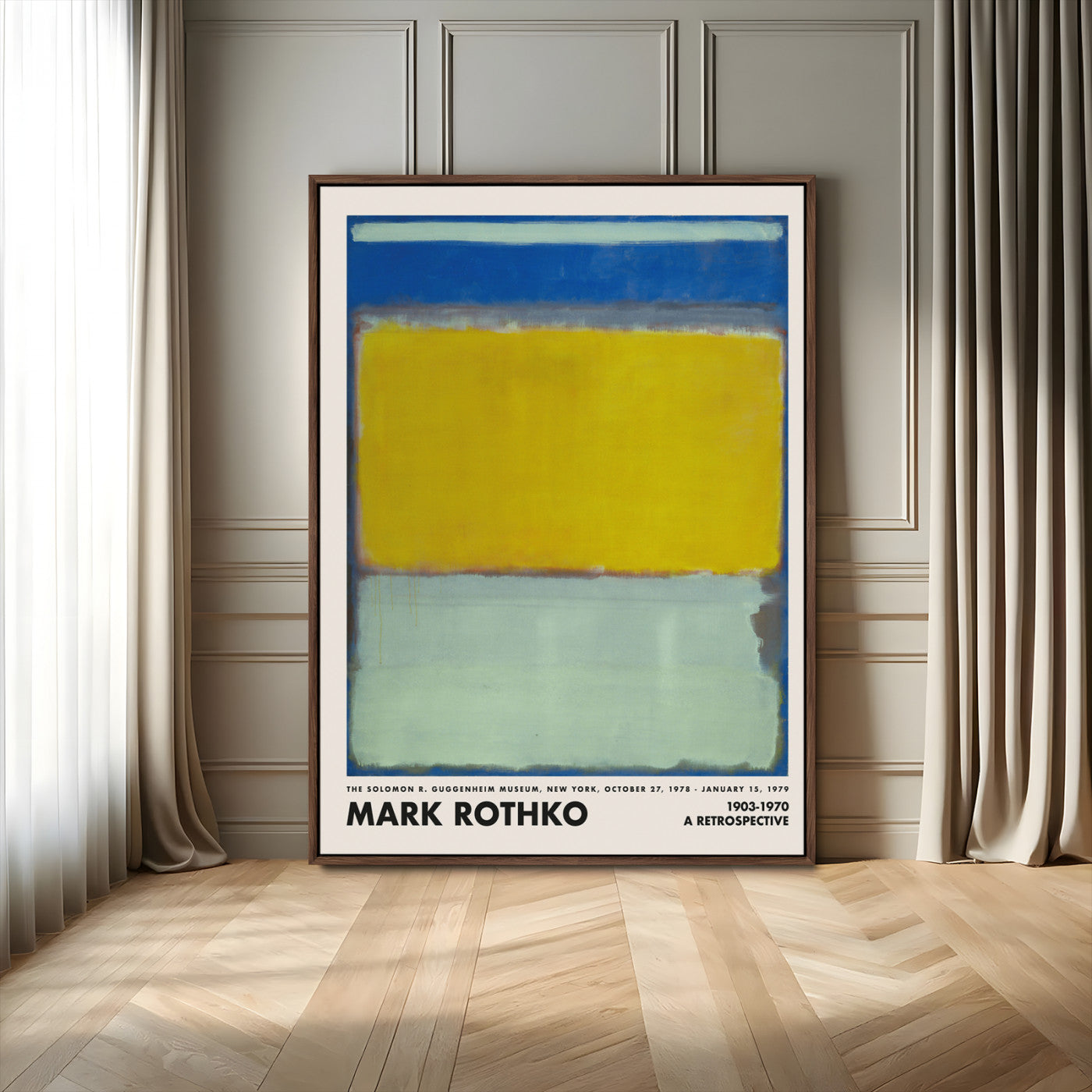 27757-MGV-FC-24X36_Walnut-Mark Rothko Abstract Wall Art – Blue and Yellow Color Field Canvas Print, Modern Minimalist Painting Poster for Living Room,