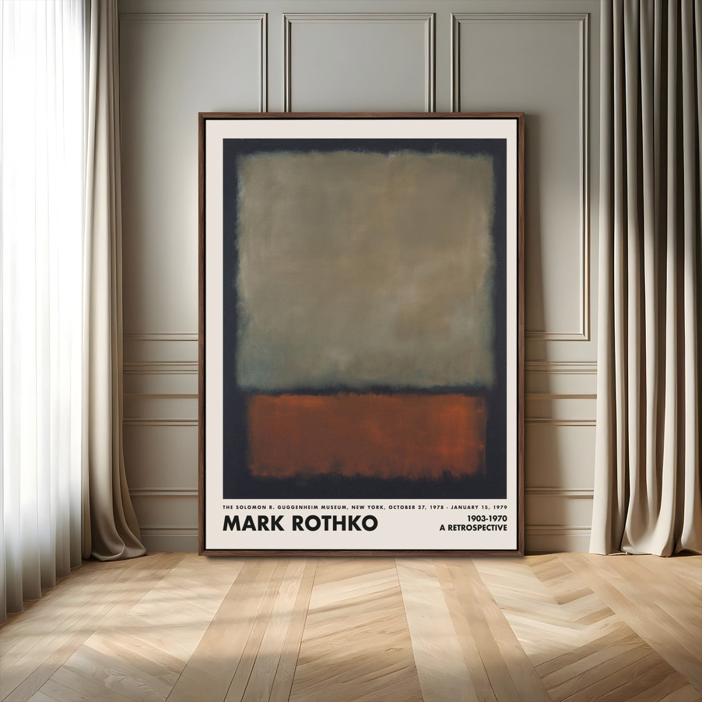 55077-MGV-FC-24X36_Walnut-Mark Rothko Abstract Wall Art – Brown and Black Color Field Canvas Print, Modern Minimalist Painting Poster for Living Room,