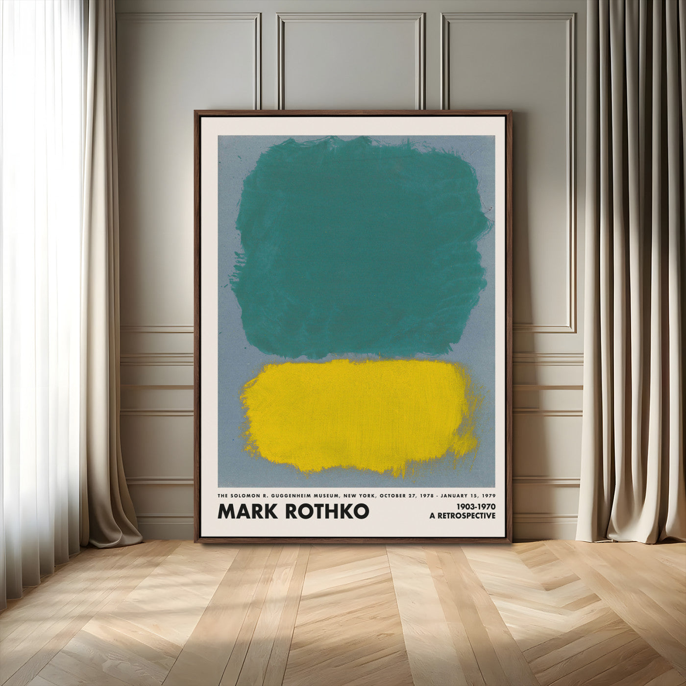 41129-MGV-FC-24X36_Walnut-Mark Rothko Abstract Wall Art – Teal and Yellow Color Field Canvas Print, Modern Minimalist Painting Poster for Living Room,