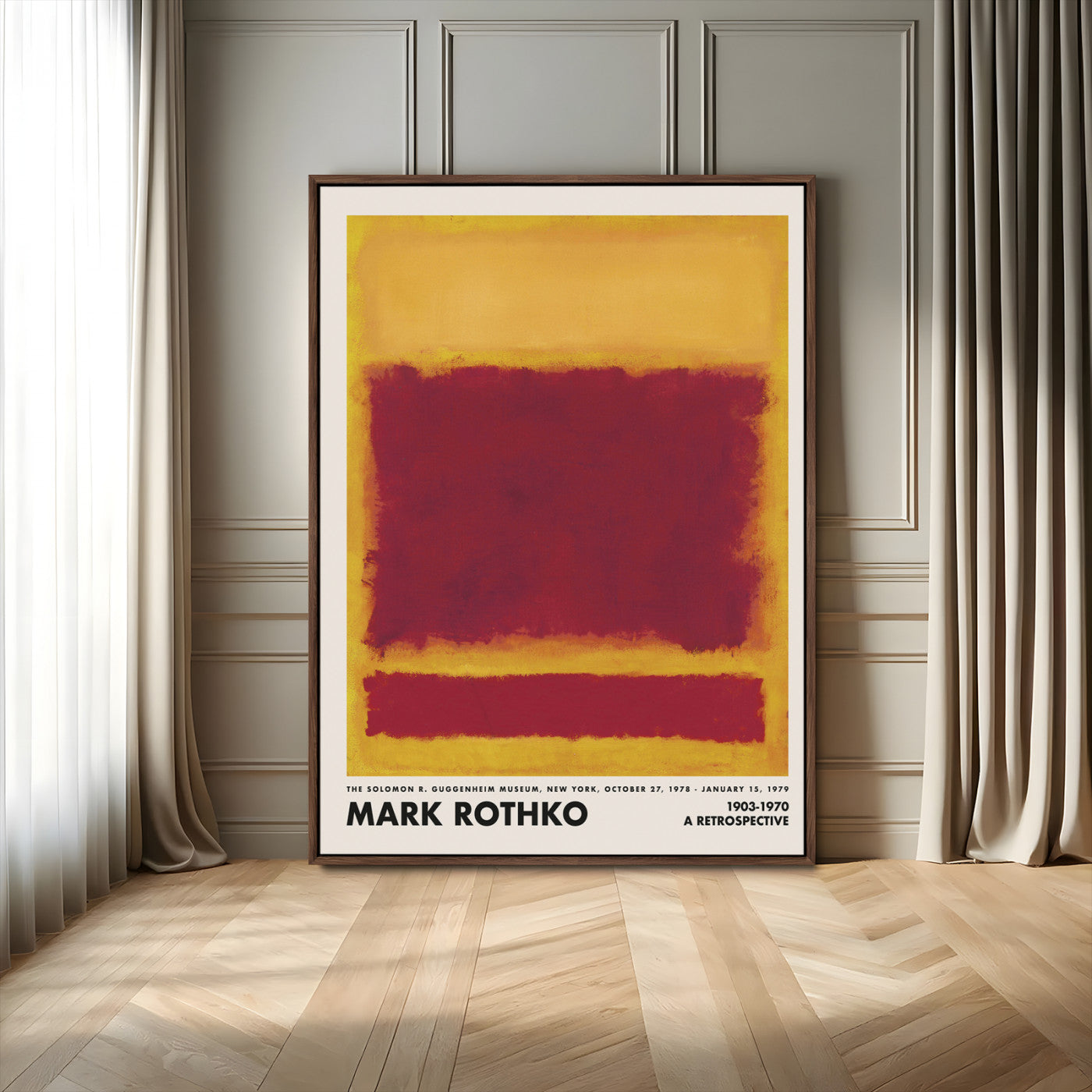 34617-MGV-FC-24X36_Walnut-Mark Rothko Abstract Wall Art – Red and Yellow Color Field Canvas Print, Modern Minimalist Painting Poster for Living Room, Office