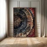 Test1-MGV-FC-24X36_Walnut-Rustic Tree Ring Wall Art – Abstract Wood Grain Canvas Print, Natural Blue and Red Toned Artwork for Living Room, Bedroom, Office