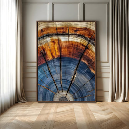 47703729-MGV-FC-24X36_Walnut-Tree Rings Wall Art Canvas Print, Framed Wood Texture Art Picture Print, Blue Grain Perfect Rustic Modern Decor Artwork