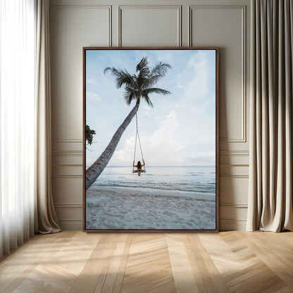 86062249-MGV-CV-24X36-Tropical Swing Wall Art Canvas Print, Framed Ocean Horizon Art Picture Print, Palm Trees Perfect Tropical Minimalist Decor Artwork