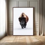 11394883-MGV-CV-24X36-Winter Bison Wall Art Canvas Print, Framed Rustic Wildlife Art Picture Print, Bold Animal Art Perfect Rustic Lodge Decor Artwork