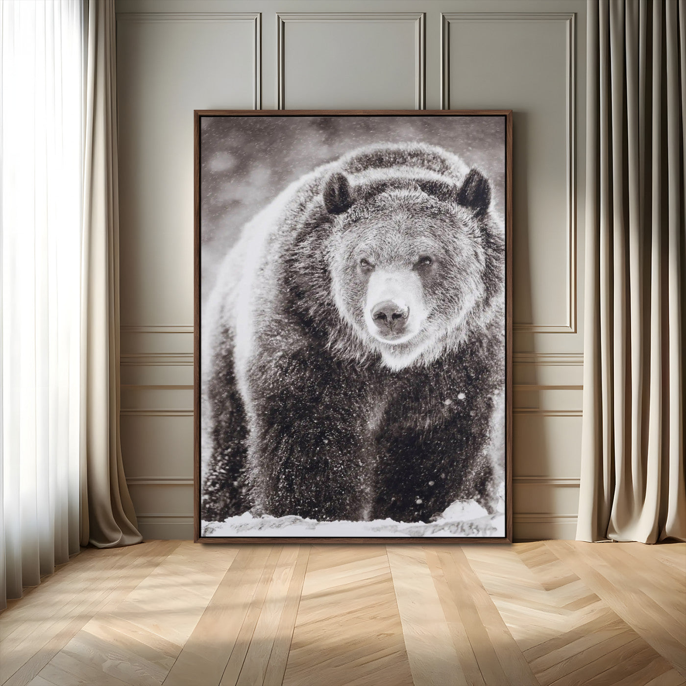 37297892-MGV-FC-24X36_Walnut-Bison Portrait Wall Art Canvas Print, Framed Rustic Wall Accent Art Picture Print, Lodge Style Perfect Rustic Lodge Decor Artwork