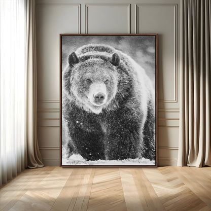 98050634-MGV-FC-24X36_Walnut-Bison Portrait Wall Art Canvas Print, Framed Rustic Wall Accent Art Picture Print, Lodge Style Perfect Rustic Lodge Decor Artwork