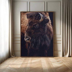 56758157-MGV-FC-24X36_Walnut-Bison Portrait Wall Art Canvas Print, Framed Rustic Wall Accent Art Picture Print, Lodge Style Perfect Rustic Lodge Decor Artwork