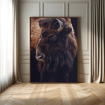 56758157-MGV-FC-24X36_Walnut-Bison Portrait Wall Art Canvas Print, Framed Rustic Wall Accent Art Picture Print, Lodge Style Perfect Rustic Lodge Decor Artwork