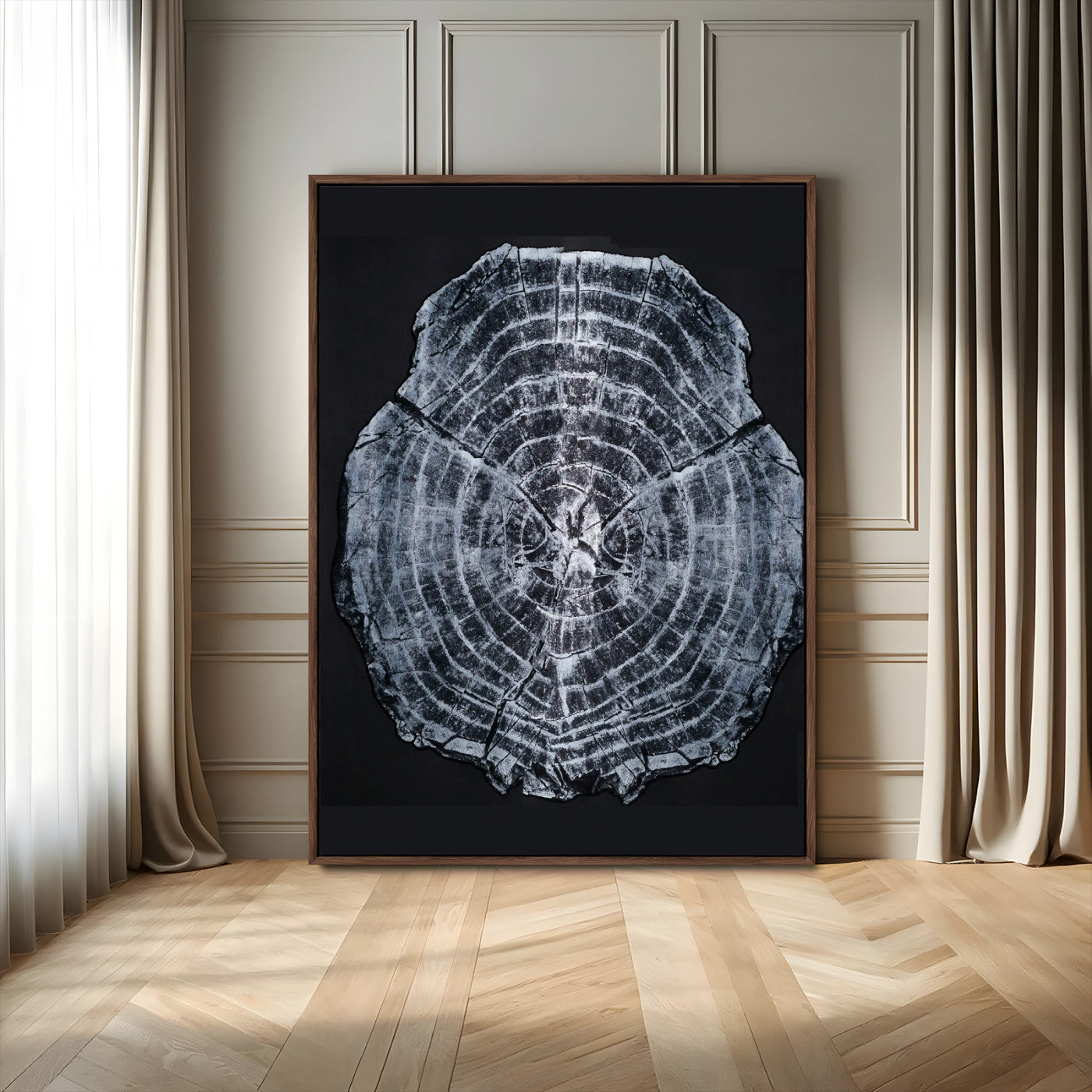 67859667-MGV-FC-24X36_Walnut-Tree Ring Wall Art Wall Art Canvas Print, Framed Wood Slice Canvas Art Picture Print, Monochrome Nature Decor Perfect Modern