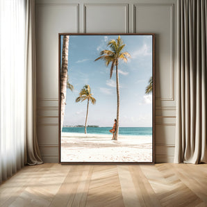 27750035-MGV-FC-24X36_Walnut-Tropical Beach Scene Wall Art Canvas Print, Framed Palm Tree Photography Art Picture Print, Island Paradise Decor Perfect Coastal