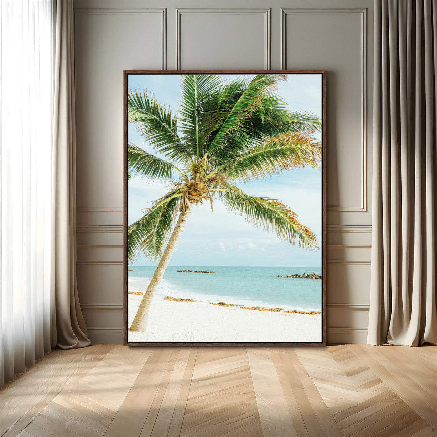83804429-MGV-CV-24X36-Palm Tree Wall Art Canvas Print, Framed Tropical Beach Art Picture Print, Soft Sand Perfect Tropical Coastal Decor Artwork