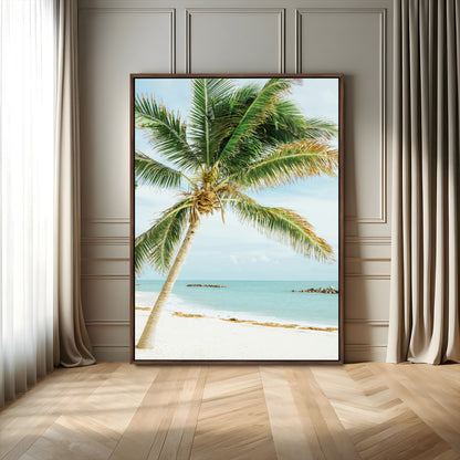 83804429-MGV-CV-24X36-Palm Tree Wall Art Canvas Print, Framed Tropical Beach Art Picture Print, Soft Sand Perfect Tropical Coastal Decor Artwork