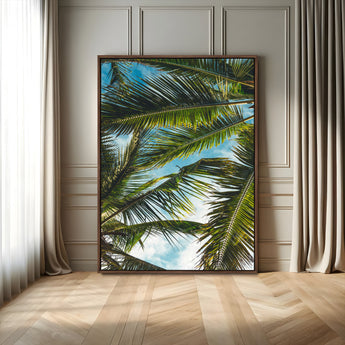 31086560-MGV-CV-24X36-Palm Leaves Wall Art Canvas Print, Framed Tropical Vibes Art Picture Print, Green Foliage Perfect Tropical Boho Decor Artwork