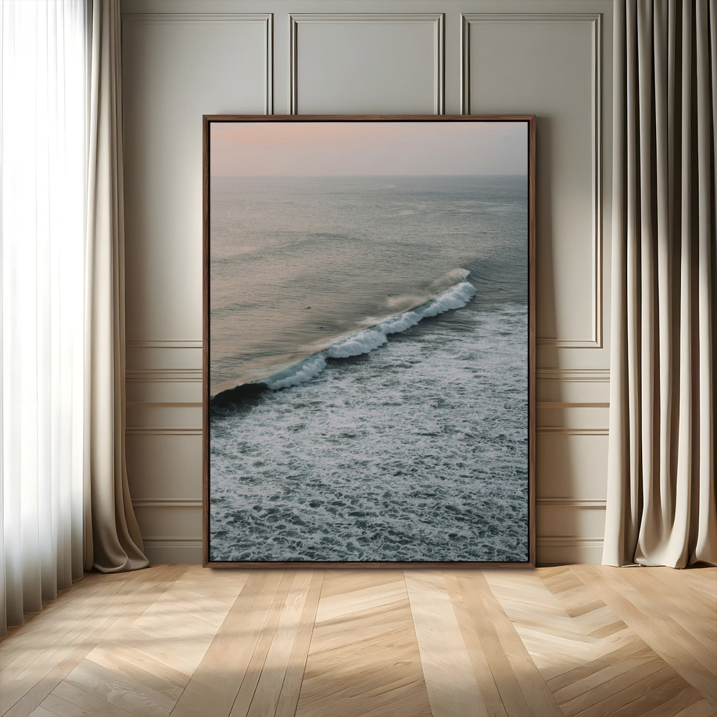 88999168-MGV-FC-24X36_Walnut-Ocean Waves Wall Art Canvas Print, Framed Coastal Serenity Art Picture Print, Relaxing Ocean Perfect Modern Coastal Decor Artwork