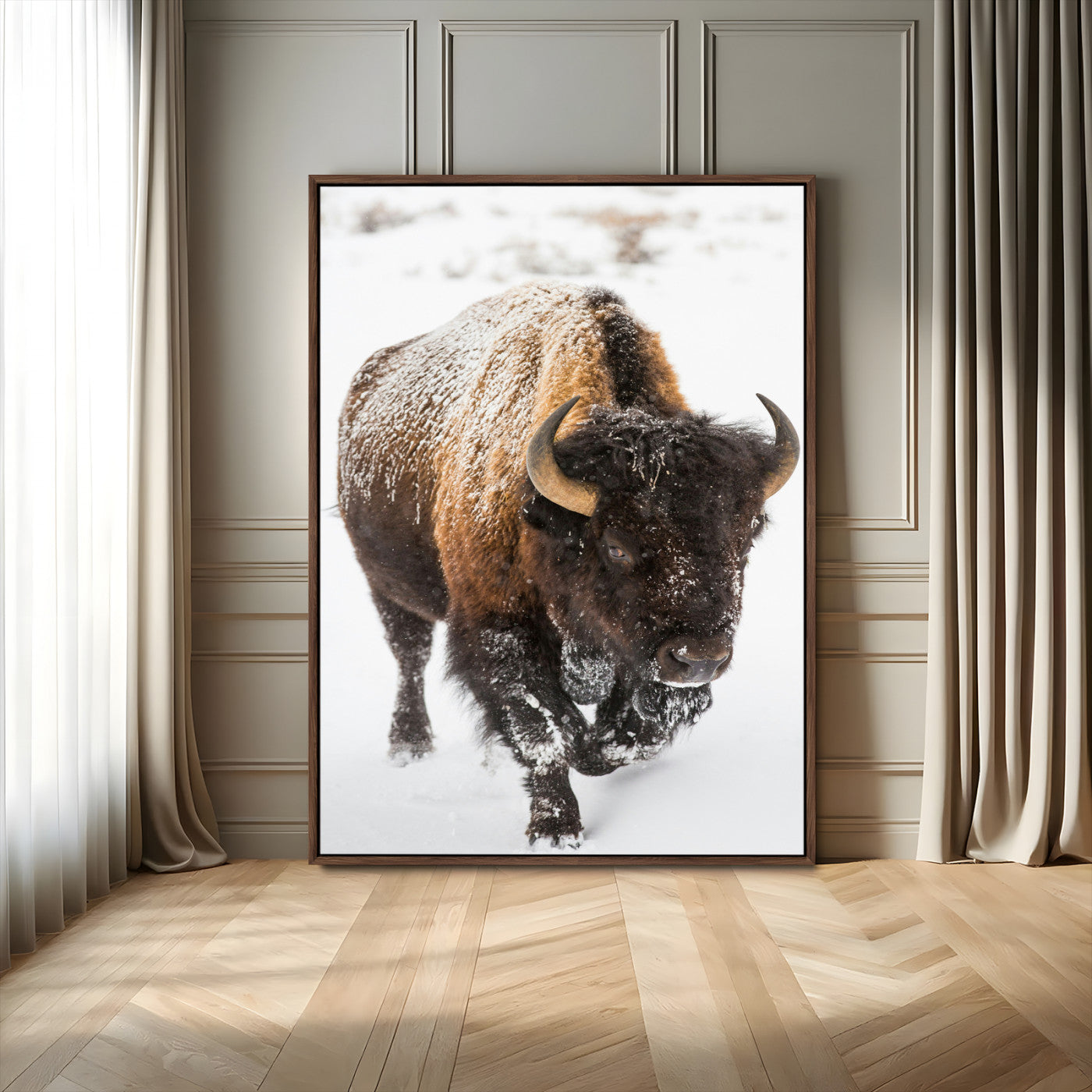 19448944-MGV-FC-24X36_Walnut-Winter Wilderness Wall Art Canvas Print, Framed Brown Tones Art Picture Print, Nature Close-Up Perfect Rustic Lodge Decor Decor