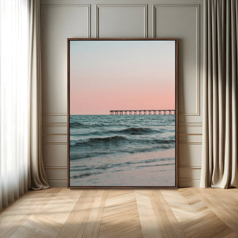 89450227-MGV-FC-24X36_Walnut-Minimalist Seascape Wall Art Canvas Print, Framed Soft Pastel Sunset Art Picture Print, Tranquil Ocean Perfect Minimalist Coastal