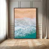 91434062-MGV-FC-24X36_Walnut-Beach Aerial Wall Art Canvas Print, Framed Soft Waves Art Picture Print, Ocean Tranquility Perfect Coastal Minimalist Decor