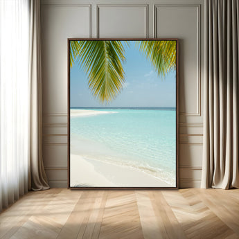 90359351-MGV-FC-24X36_Walnut-Azure Water Wall Art Canvas Print, Framed Tranquil Island Escape Art Picture Print, Clear Blue Ocean Perfect Coastal Minimalist