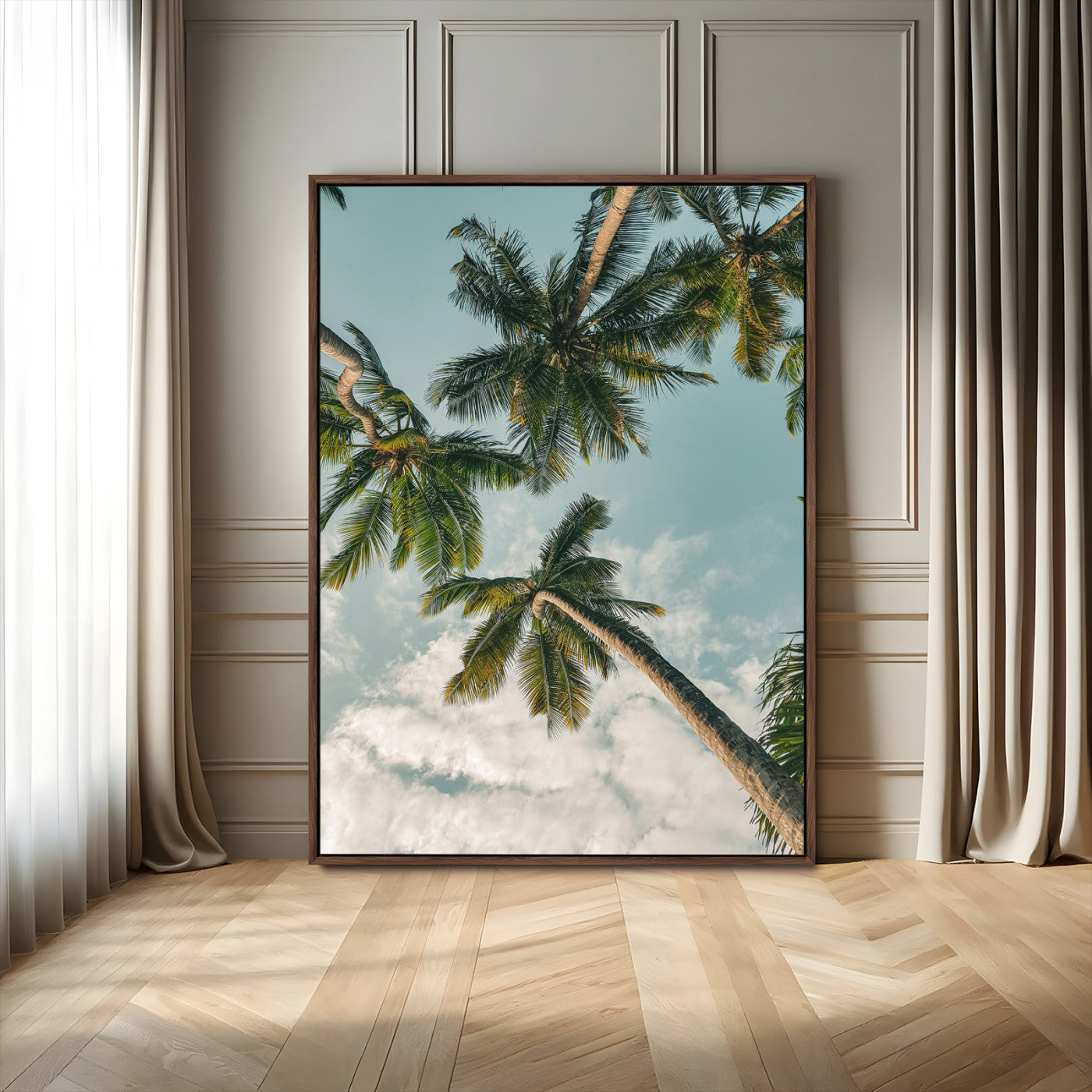80452931-MGV-FC-24X36_Walnut-Tropical Palm Trees Wall Art Canvas Print, Framed Coastal Nature Art Picture Print, Relaxing Summer Vibes Perfect Boho Coastal