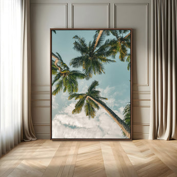 80452931-MGV-FC-24X36_Walnut-Tropical Palm Trees Wall Art Canvas Print, Framed Coastal Nature Art Picture Print, Relaxing Summer Vibes Perfect Boho Coastal
