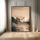 80487302-MGV-FC-24X36_Walnut-Coastal Sunset Wall Art – Golden Ocean Wave and Palm Trees Canvas Print, Tropical Photography Decor for Bedroom, Living Room,