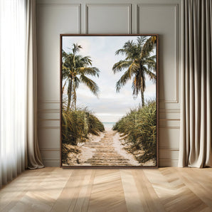 53859552-MGV-FC-24X36_Walnut-Tropical Beach Wall Art – Palm Tree Pathway Canvas Print, Coastal Paradise Photography Decor for Living Room, Bedroom, Office,