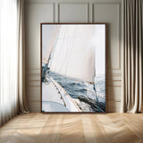 95552990-MGV-FC-24X36_Walnut-Nautical Sailing Wall Art – Sailboat with White Sails and Ocean Waves, Coastal Photography Print, Seaside Decor for Beach House &