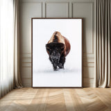 77072968-MGV-FC-24X36_Walnut-Wildlife Wall Art – Bison in Snow Canvas Print, Rustic Western Nature Photography Decor for Bedroom, Living Room, Office, Cabin,