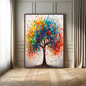 24083-MGV-FC-24X36_Walnut-Colorful Tree Wall Art Canvas Print, Framed Abstract Nature Art Picture Print, Rainbow Leaves Perfect Modern Nature Decor Artwork