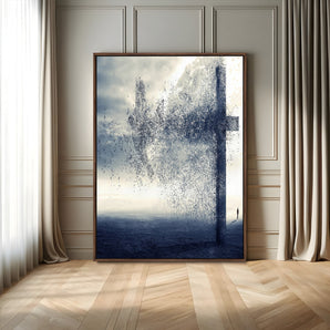 98984-MGV-FC-24X36_Walnut-Disintegrating Cross Wall Art Canvas Print, Framed Abstract Symbol Art Picture Print, Conceptual Horizon Perfect Spiritual