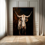 11823-MGV-FC-24X36_Walnut-Texas Longhorn Wall Art Canvas Print, Framed Western Bull Art Picture Print, Rustic Cow Perfect Rustic Western Decor Artwork