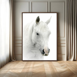 89804-MGV-FC-24X36_Walnut-White Horse Wall Art – Minimalist Fine Art Photography Print, Soft Equine Portrait for Bedroom, Office, Guest Room or Modern