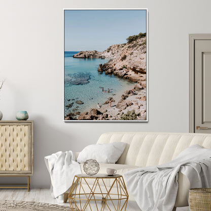 97854283-MGV-CV-24X36-Turquoise Cove Wall Art Canvas Print, Framed Ibiza Beach Art Picture Print, Mediterranean Shore Perfect Boho Coastal Decor Artwork