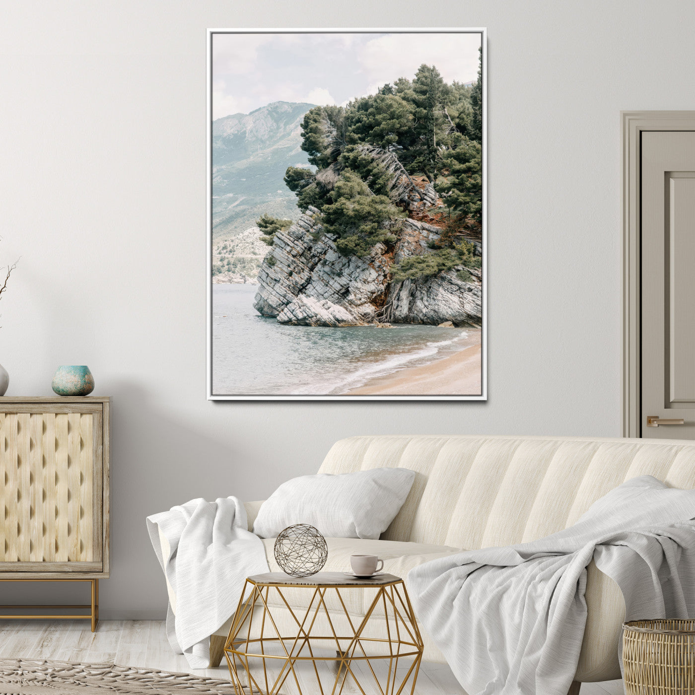 28003346-MGV-CV-24X36-Beach Trees Wall Art Canvas Print, Framed Earthy Beachside Art Picture Print, Beachside Nature Perfect Rustic Coastal Decor