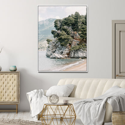 28003346-MGV-CV-24X36-Beach Trees Wall Art Canvas Print, Framed Earthy Beachside Art Picture Print, Beachside Nature Perfect Rustic Coastal Decor