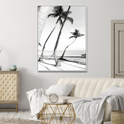 50406026-MGV-CV-24X36-Black White Palms Wall Art Canvas Print, Framed Tropical Beach Art Picture Print, Minimalist Coastal Perfect Coastal Minimalist