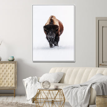11394883-MGV-CV-24X36-Winter Bison Wall Art Canvas Print, Framed Rustic Wildlife Art Picture Print, Bold Animal Art Perfect Rustic Lodge Decor Artwork