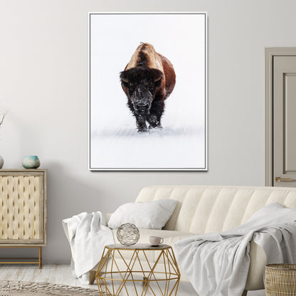 11394883-MGV-CV-24X36-Winter Bison Wall Art Canvas Print, Framed Rustic Wildlife Art Picture Print, Bold Animal Art Perfect Rustic Lodge Decor Artwork